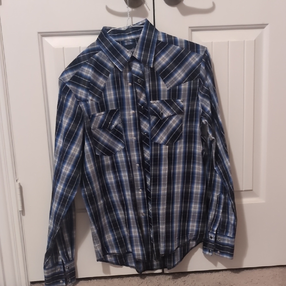 Blue Plaid Button-Up Shirt